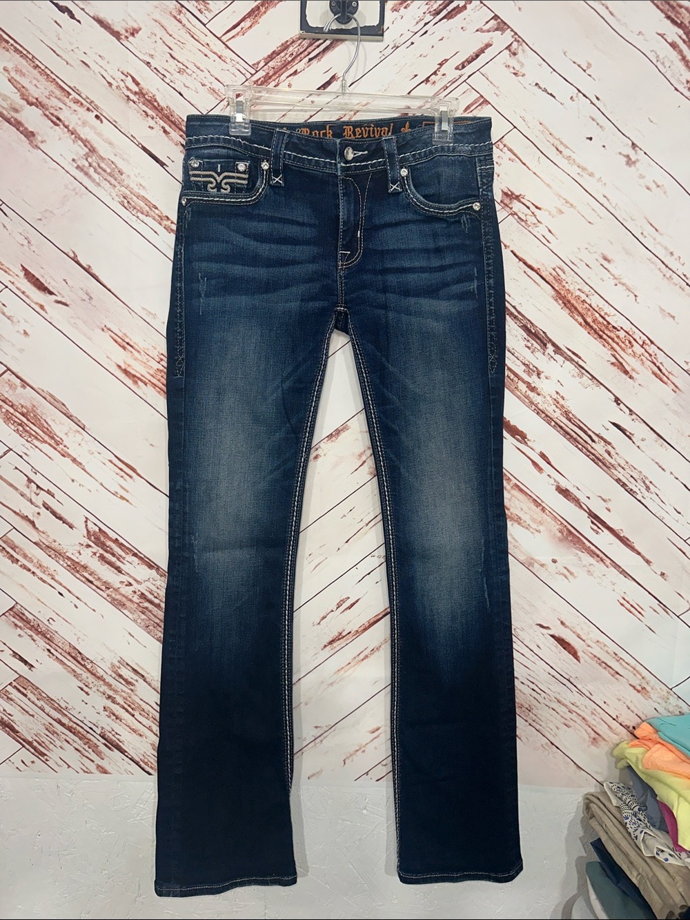 Rock Revival Dark Blue Bootcut Jeans with Fading